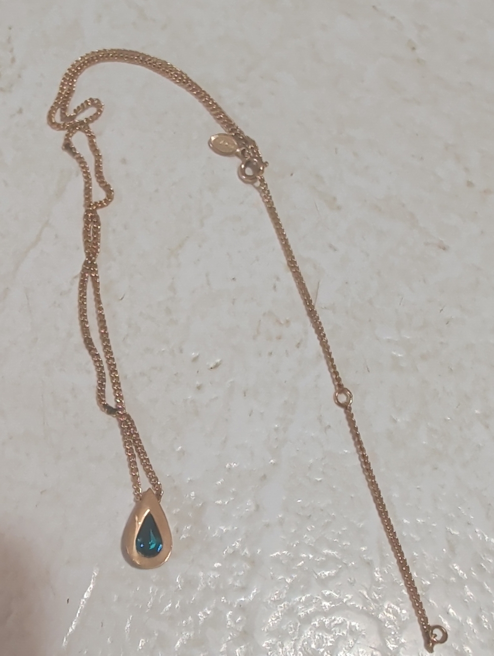 Gold Teardrop Necklace with Blue Teal Stone - Women Jewelry